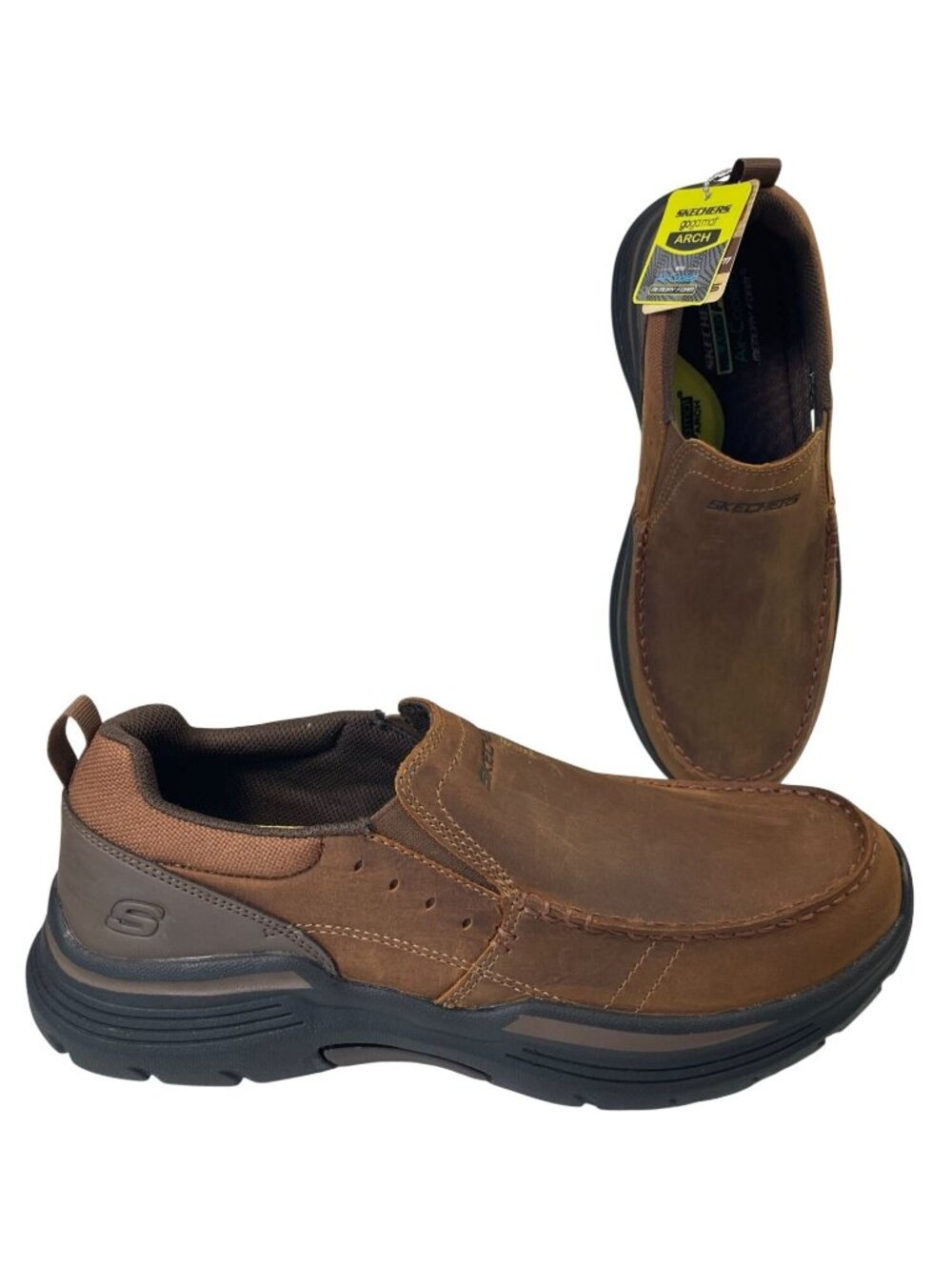 Skechers Mens Relaxed Fit Expended Seveno Brown Slip On Loafers 9.5 Memory Foam